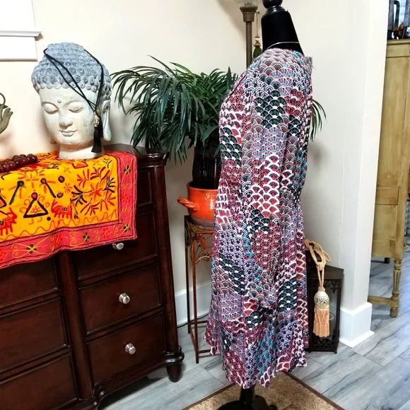 Anthropologie Maeve Monaco Empire Peacock Print Dress. Size: Extra Large. - Picture 4 of 12